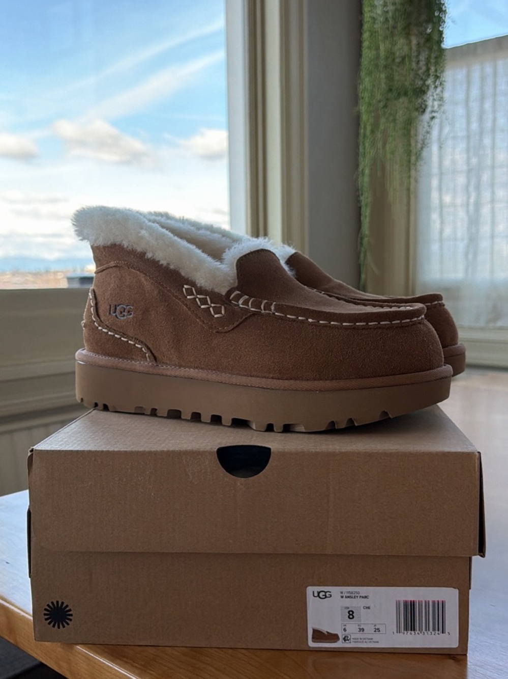 UGG Ansley Parc Suede Shearling-Lined Moccasin Slippers